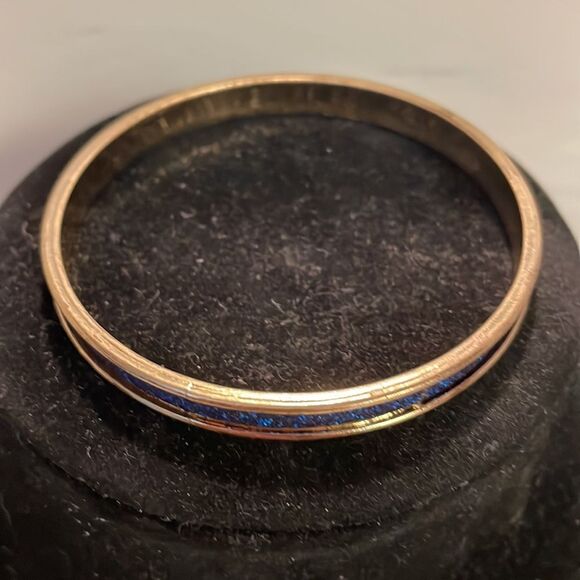 Retro-1990s-gold tone with blue sapphire like druzy bangle bracelet - Picture 3 of 8